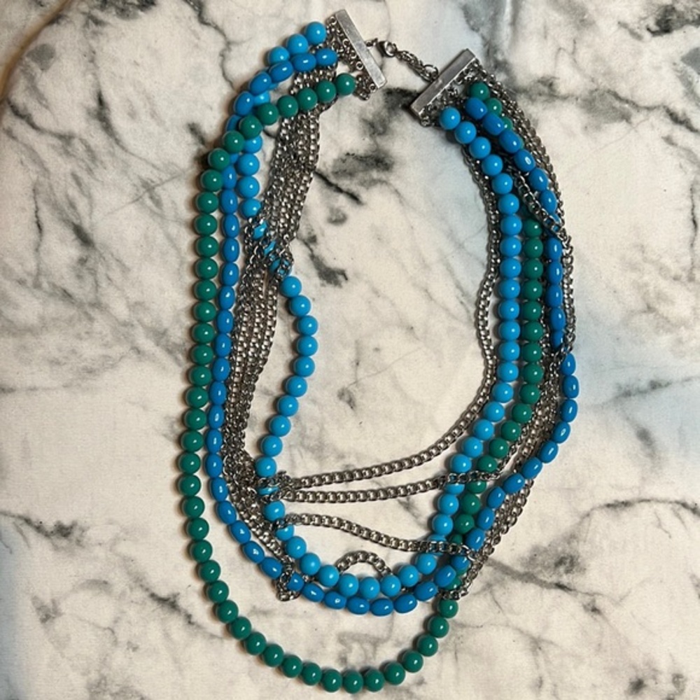 Blue Bead and Chain Necklace